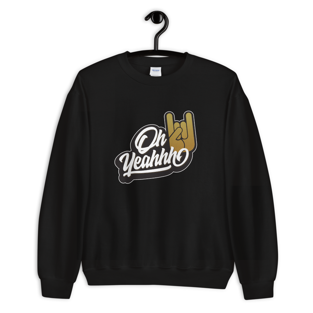 Sweat shirt noir black oh yeahhh rock homme super confort, heavy metal, devil sign, metal horns pour un look metalhead