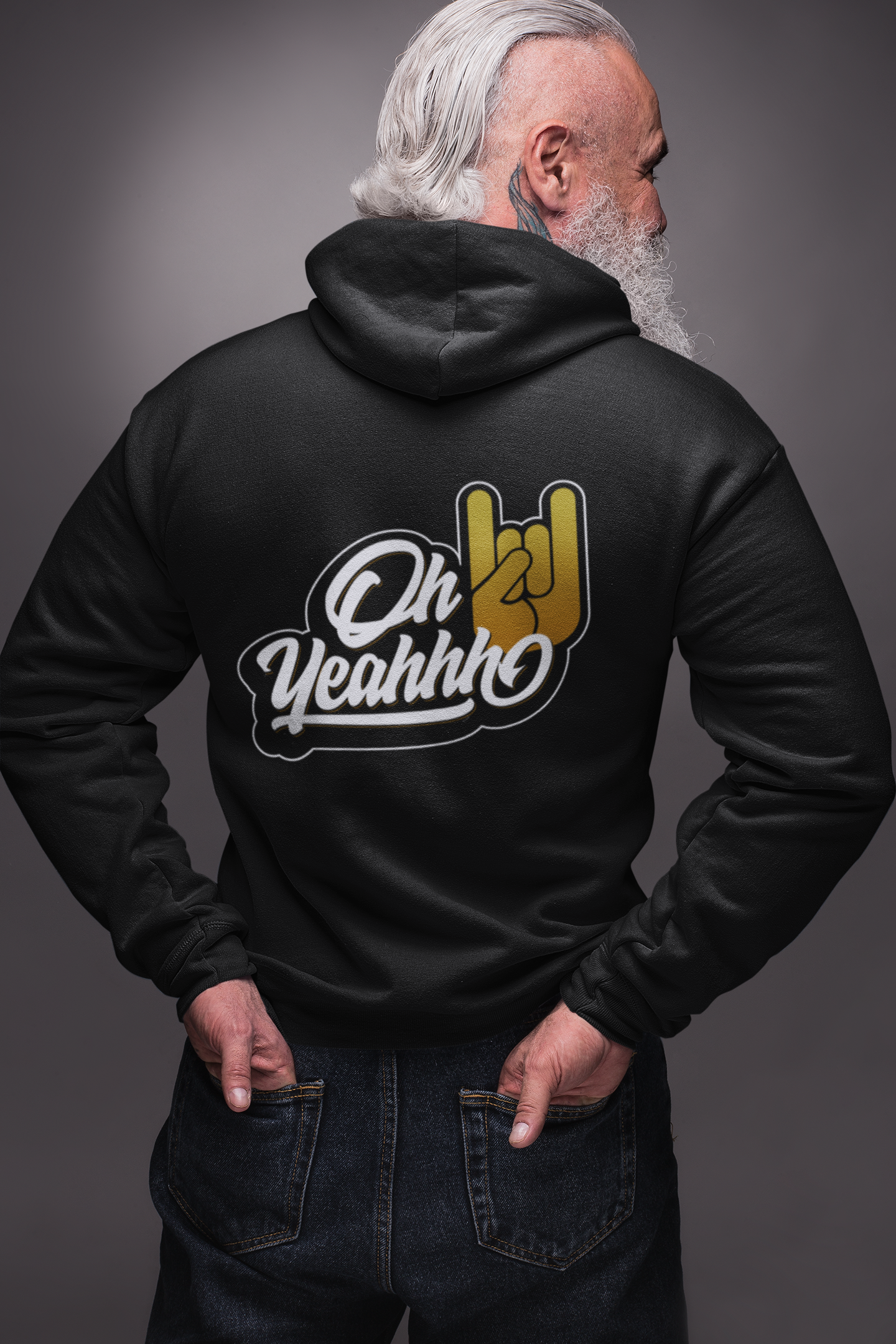 Sweat-shirt metal, hoodie rock, sweatshirt homme oh yeahhh noir metal horns, sweat