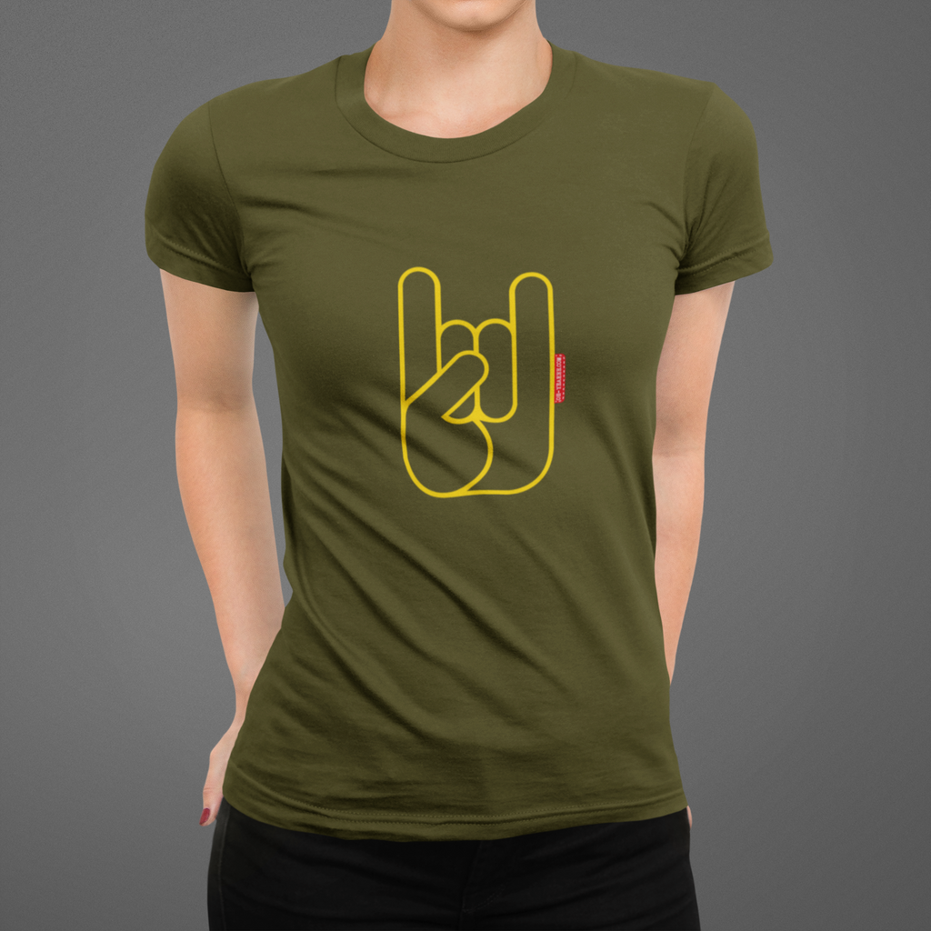 T-shirt Femme  Oh Yeahhh Metal Horns Kaki - Jaune