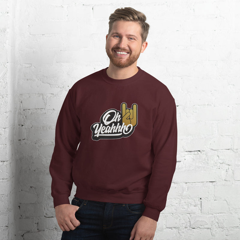 Sweat shirt marron oh yeahhh rock homme super confort, heavy metal, devil sign, metal horns pour un look metalhead