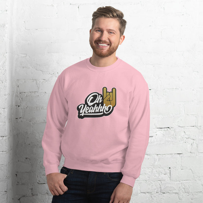 Sweat shirt pink oh yeahhh rock homme super confort, heavy metal, devil sign, metal horns pour un look metalhead