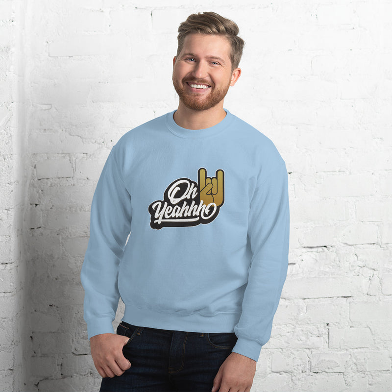 Sweat shirt bleu clair oh yeahhh rock homme super confort, heavy metal, devil sign, metal horns pour un look metalhead