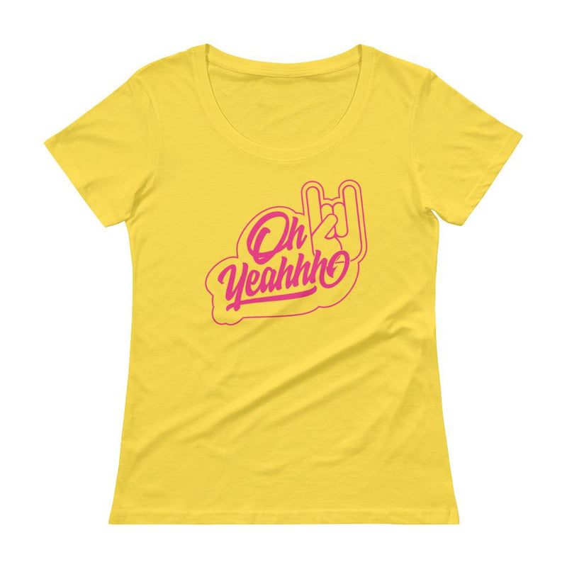 T-shirt femme rock Oh yeahhh, metal horns jaune et rose 100% coton