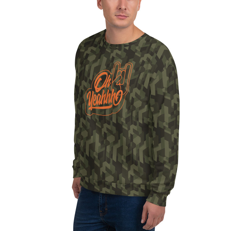 Sweatshirt oh yeahhh, sweat rock camouflage, impression intégrale, metal, metalhorns, metal sign