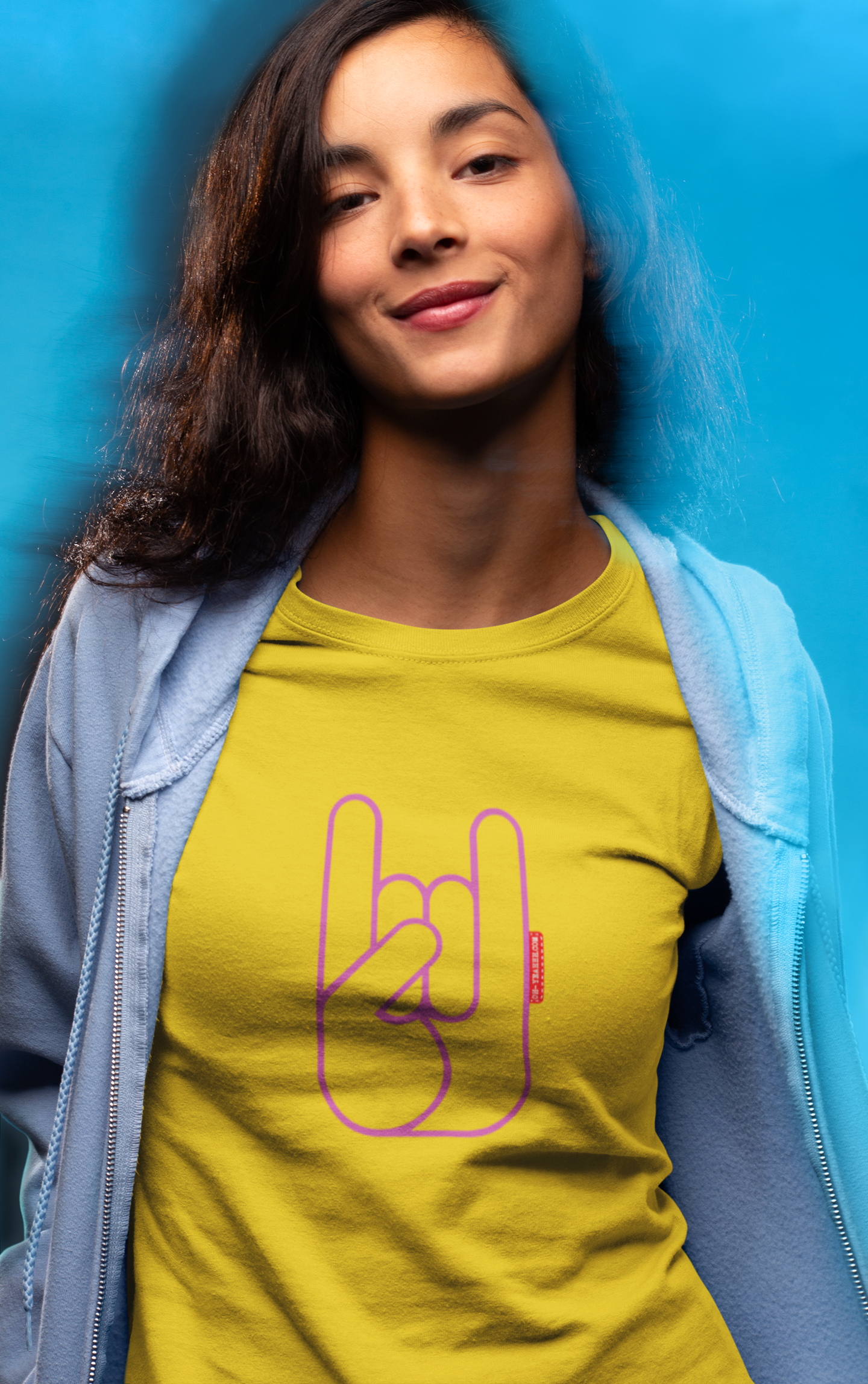 T-shirt femme Metal Horns Yellow Pink