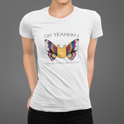 T-shirt Femme  Oh Yeahhh Metal Horns Yellow-Pink