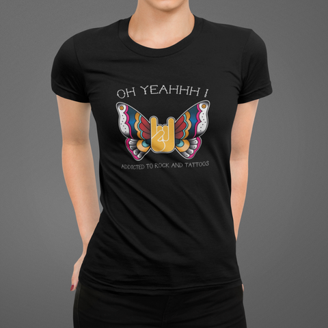 T-shirt Femme  Oh Yeahhh Metal Horns Yellow-Pink