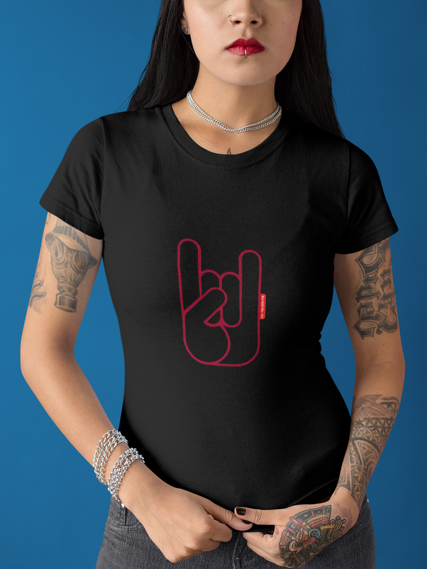T-shirt femme Metal Horns black red